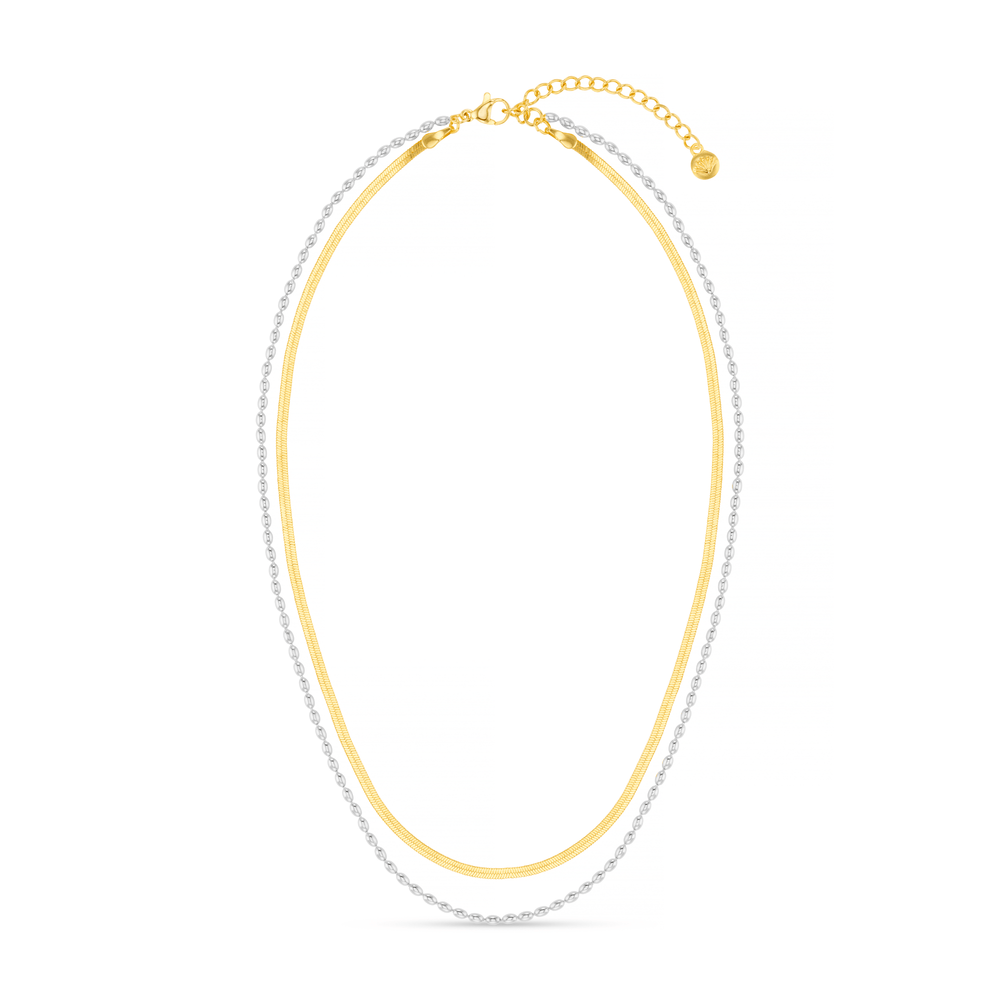 Orelia Mixed Plate Snake & Bead Chain 2 Row Necklace