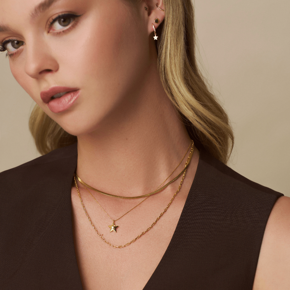 Orelia Molten Star Chain 3-Row Necklace
