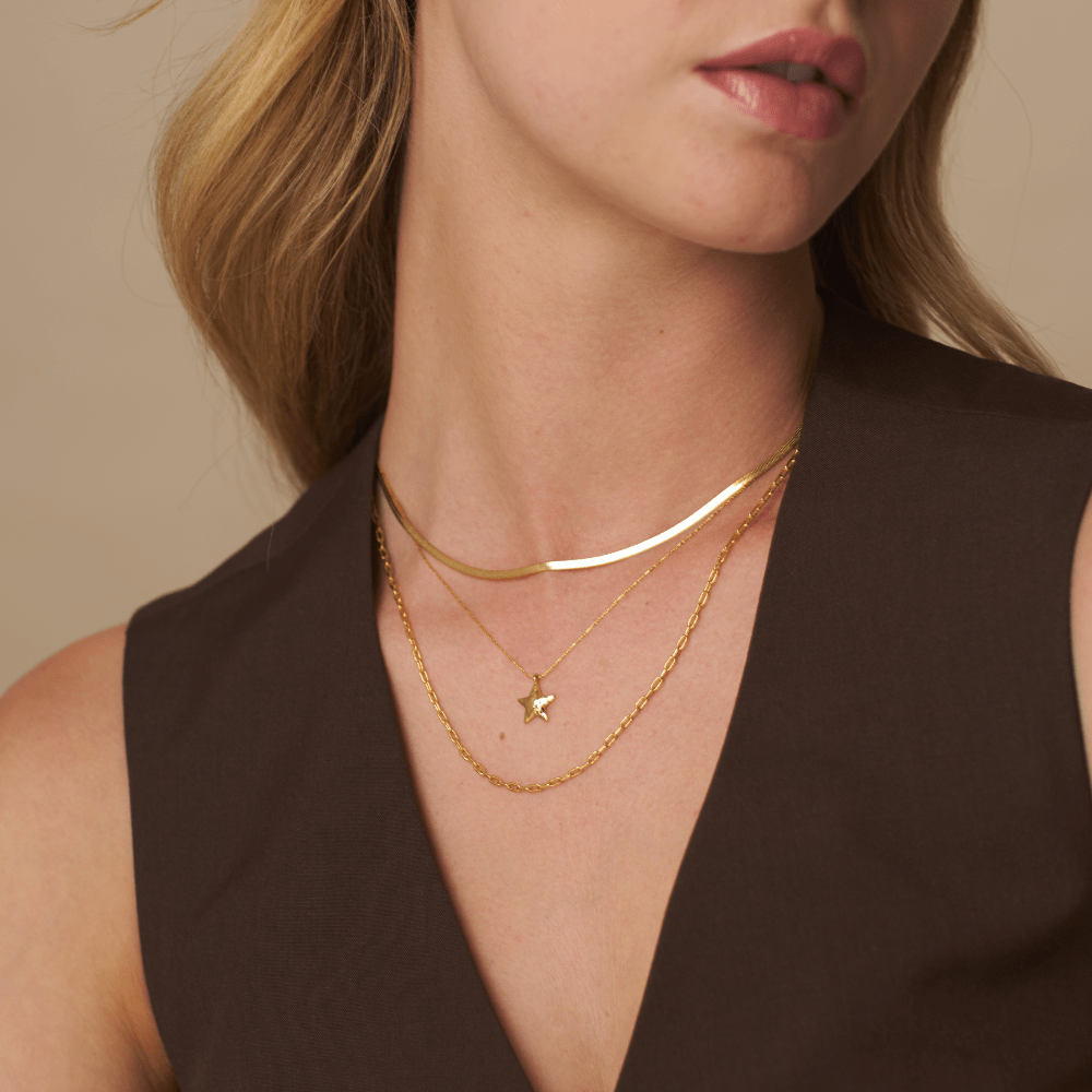 Orelia Molten Star Chain 3-Row Necklace