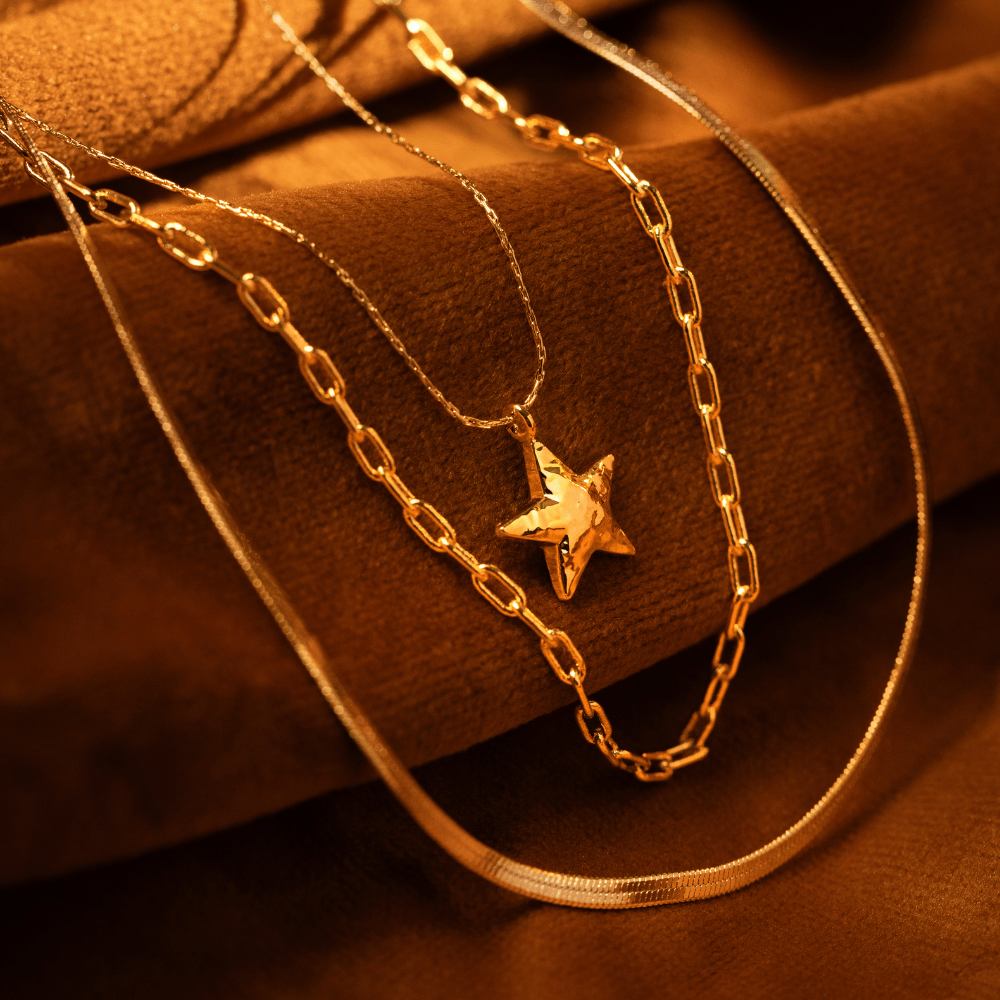 Orelia Molten Star Chain 3-Row Necklace