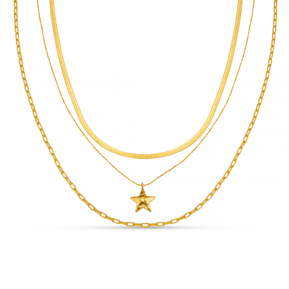 orelia Molten Star Chain 3-Row Necklace