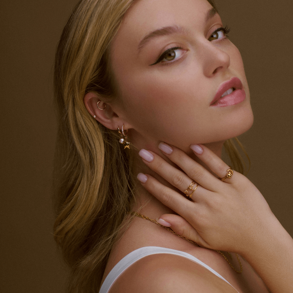 Orelia Molten Star & Pave Huggie Hoop Earrings