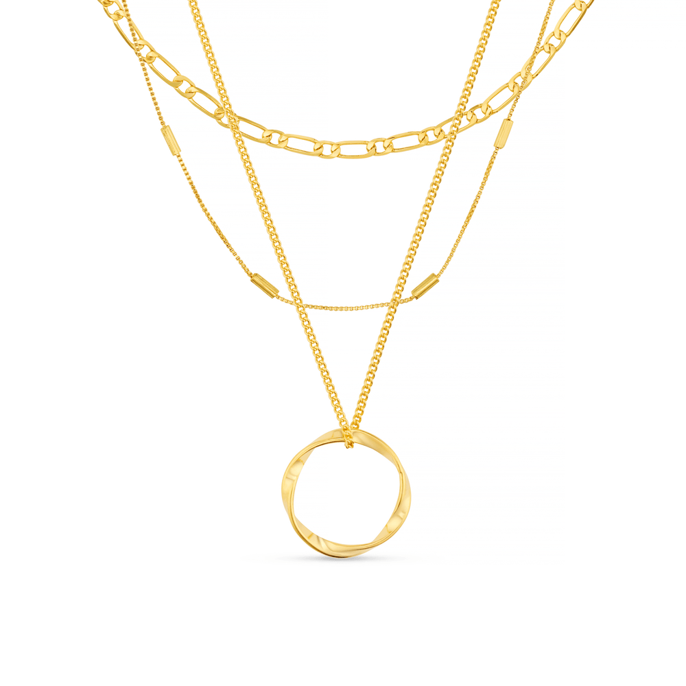 orelia Open Circle Three Row Necklace - Gold