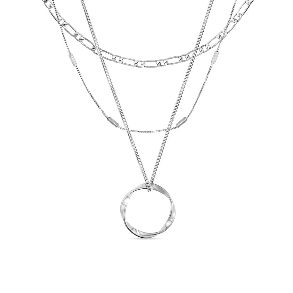 orelia Open Circle Three Row Necklace - Silver