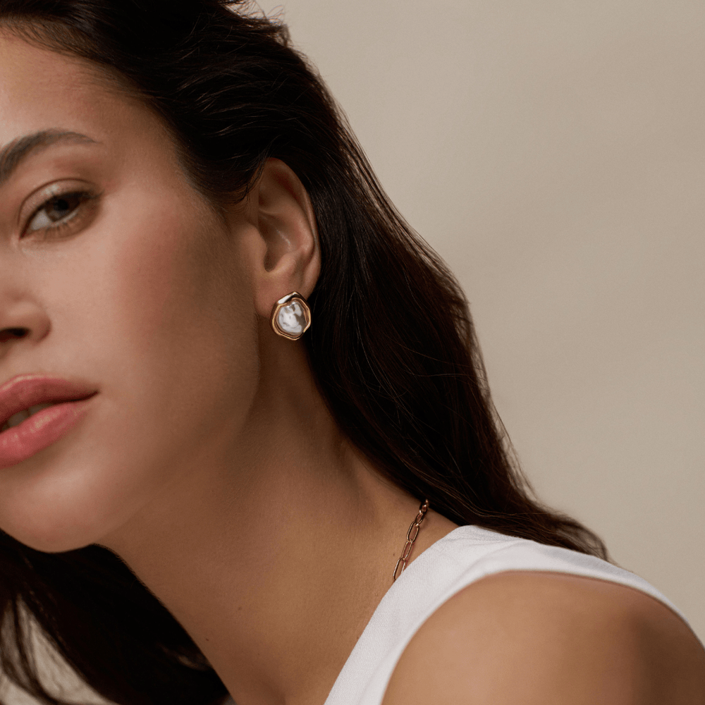 Orelia Organic Molten Pearl Stud Earrings