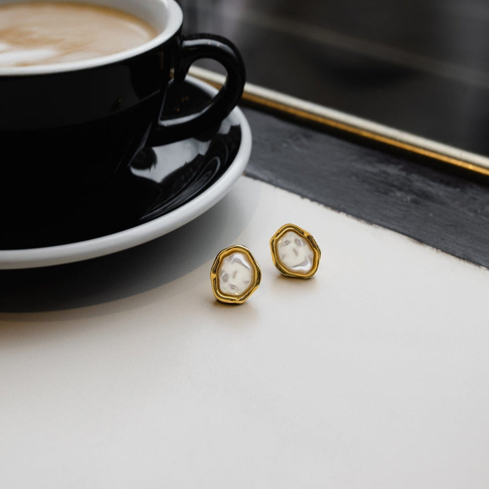 Orelia Organic Molten Pearl Stud Earrings