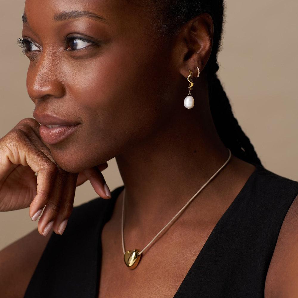 Orelia Oval Wave Pearl Drop Hoop Earrings