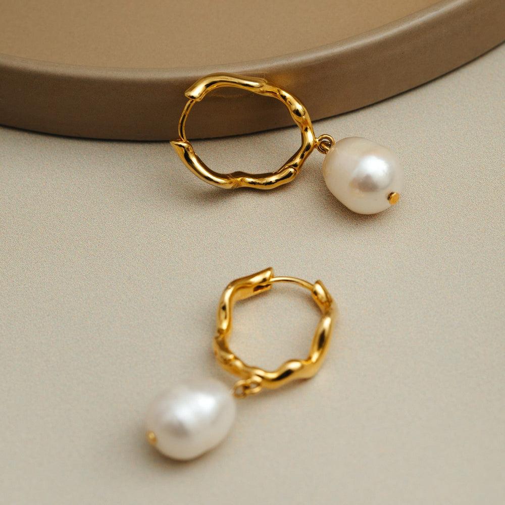 Orelia Oval Wave Pearl Drop Hoop Earrings