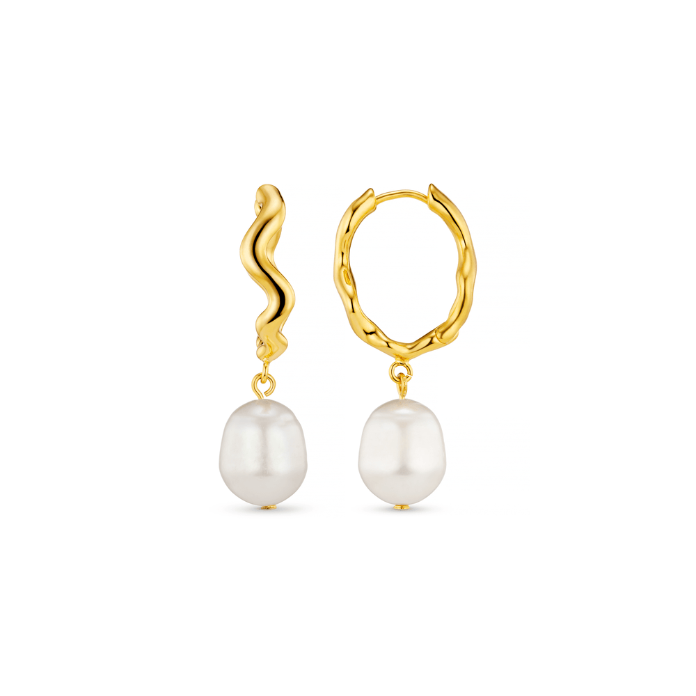 orelia Oval Wave Pearl Drop Hoop Earrings