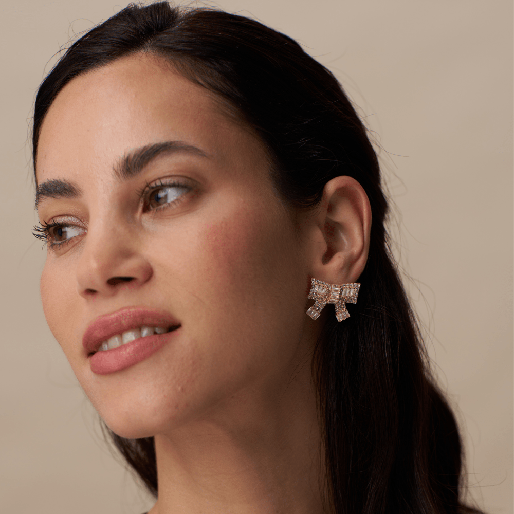 Orelia Pave Baguette Embellished Bow Earrings