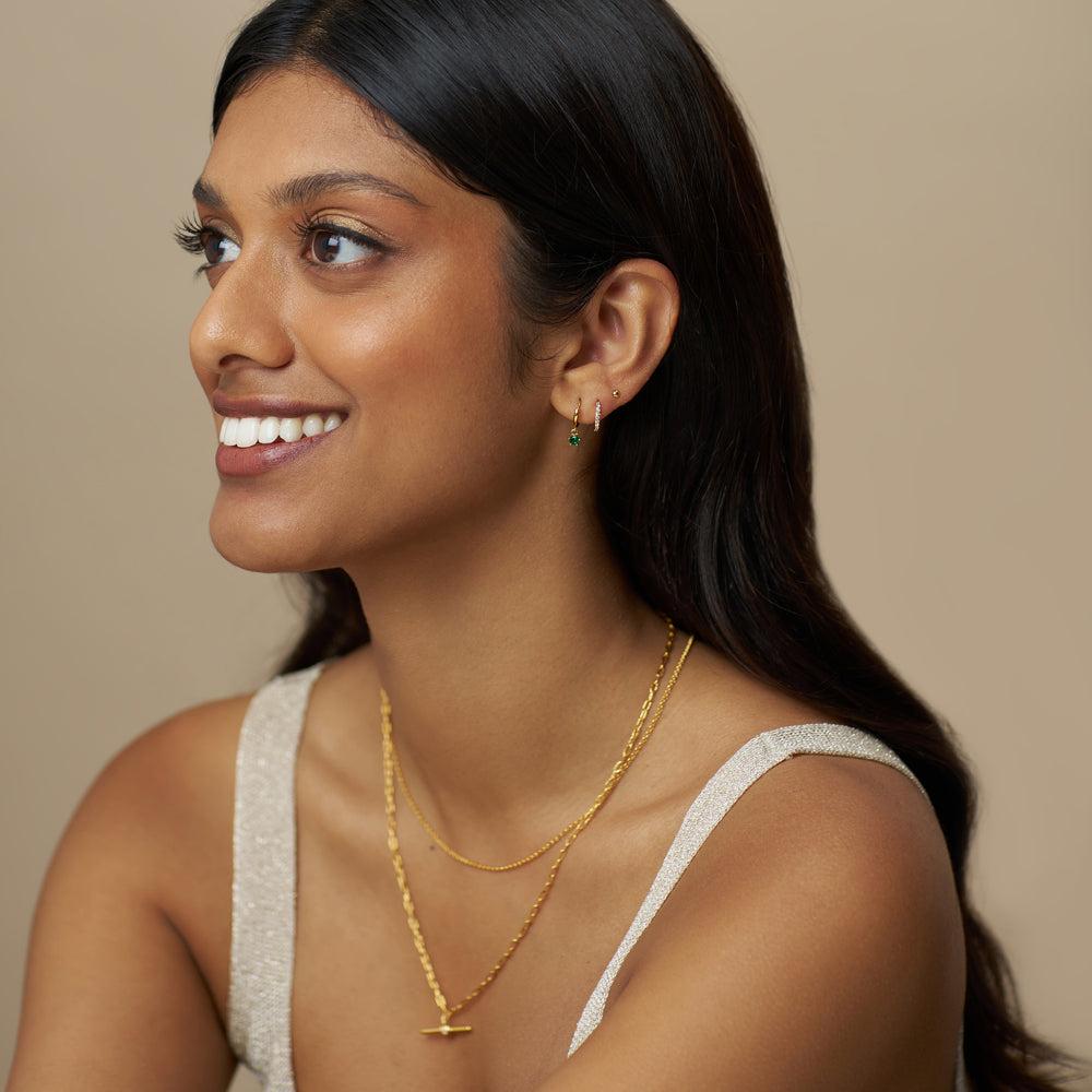 Orelia Pavé Hoop & Emerald Drop Ear Stacking Set