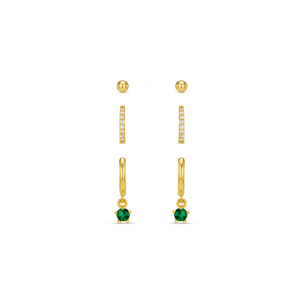 orelia Pavé Hoop & Emerald Drop Ear Stacking Set