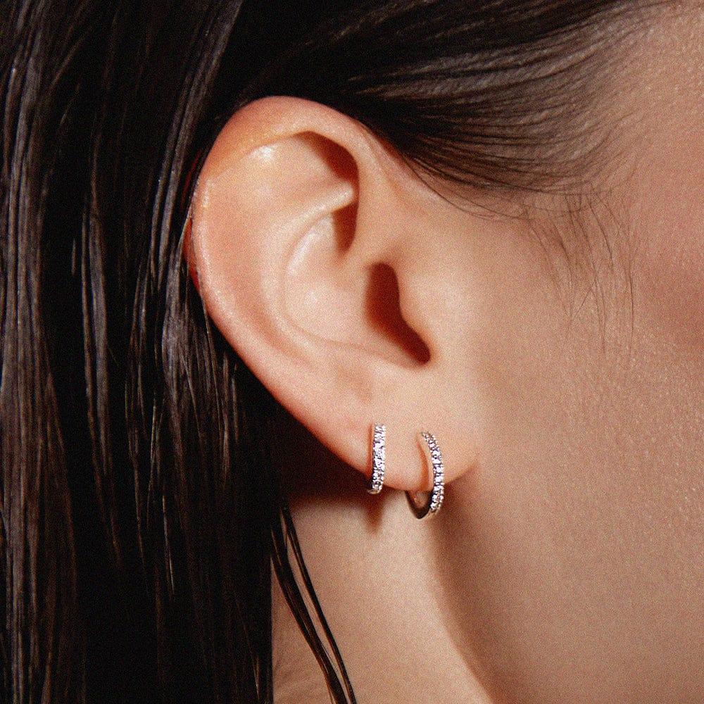 Orelia Pavé Huggie Hoop Earrings - Silver