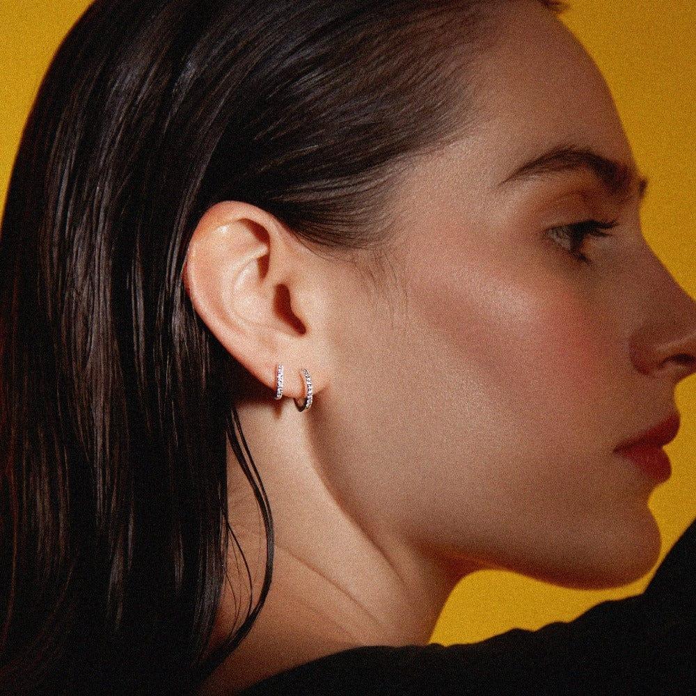 Orelia Pavé Huggie Hoop Earrings - Silver