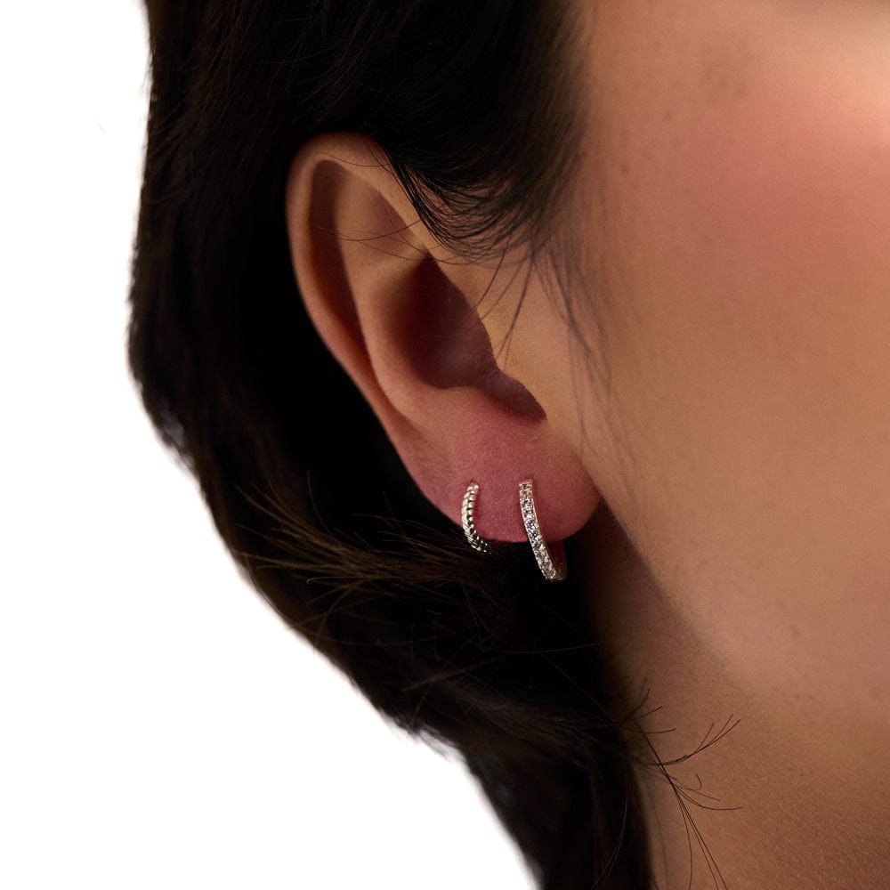 Orelia Pavé Huggie Hoop Earrings - Silver