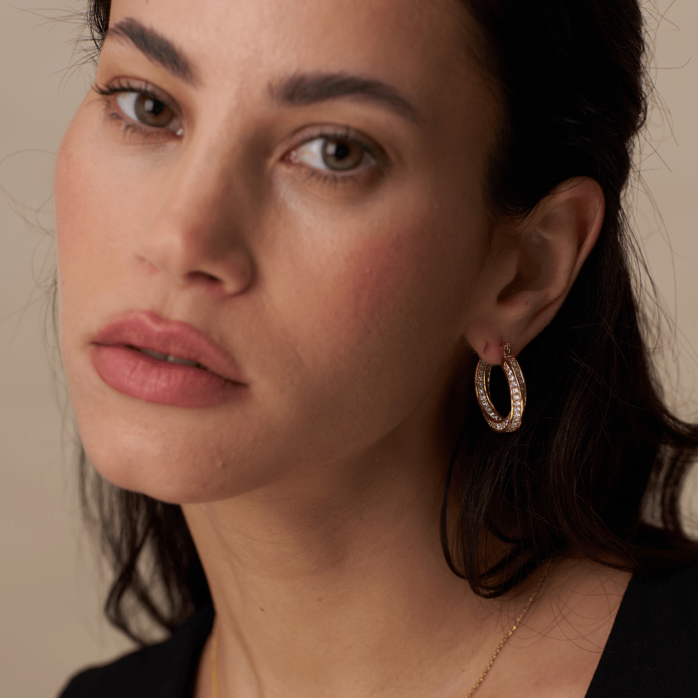 Orelia Pave Intertwined Mid Size Hoop Earrings
