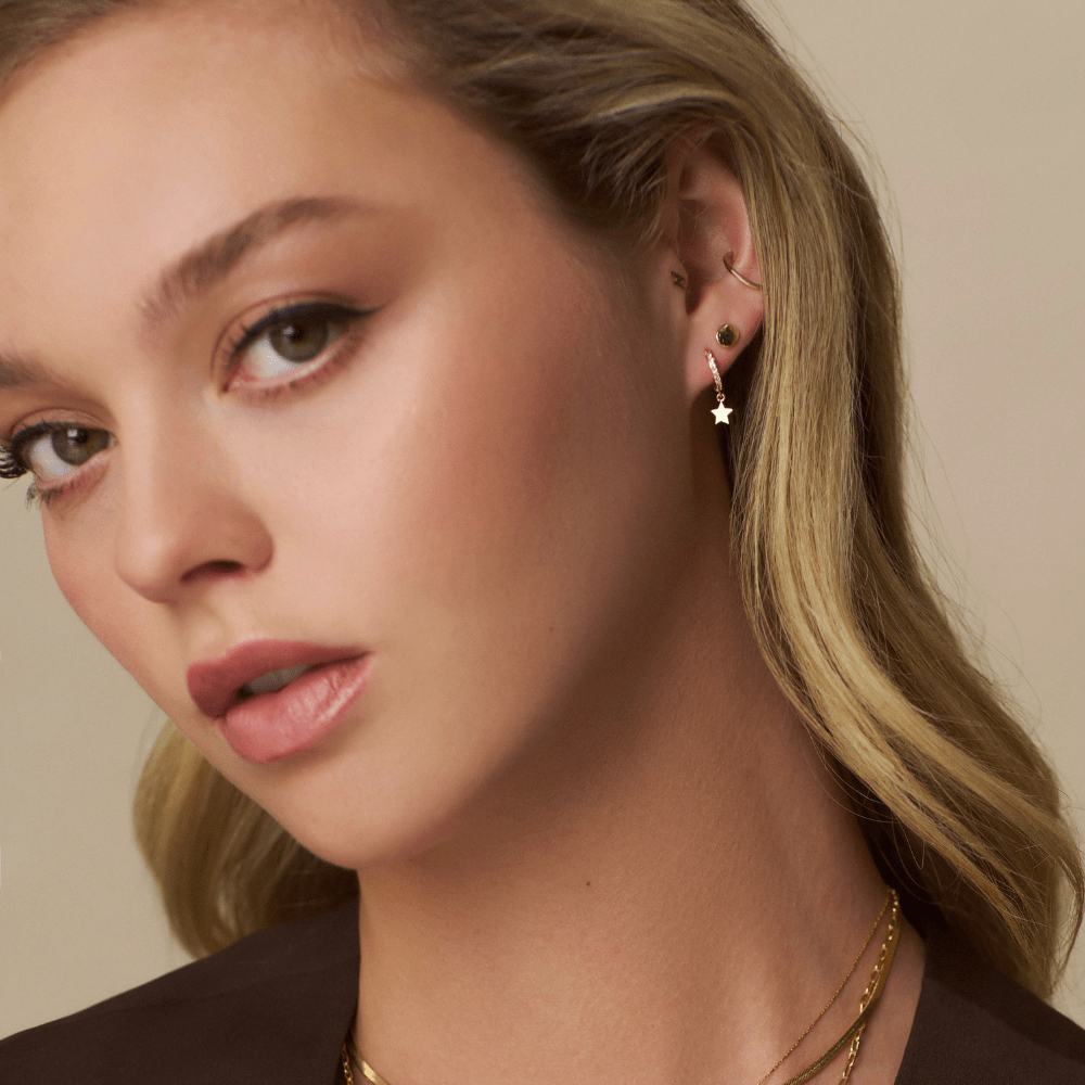 Orelia Pavé Mini Micro Star Drop Hoop Earrings