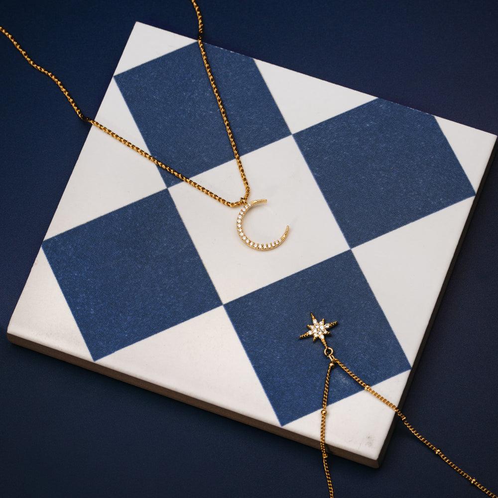 Orelia Pavé Moon & Rope Chain Necklace