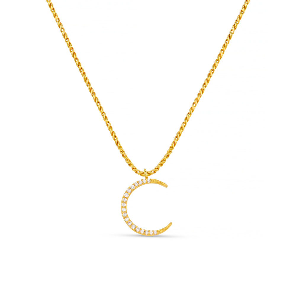 orelia Pavé Moon & Rope Chain Necklace