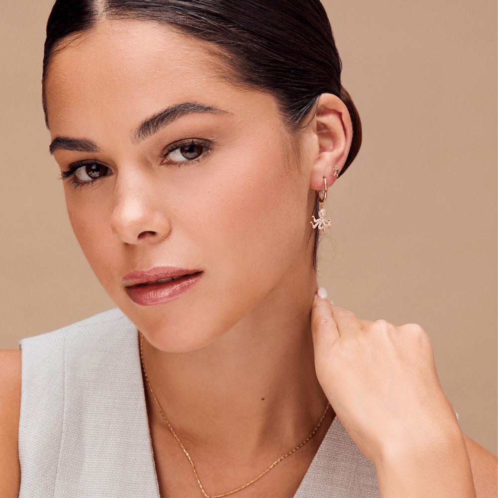 Orelia Pavé Octopus Charm Hoop Earrings