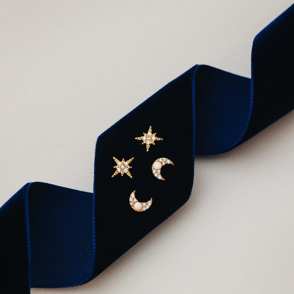 Orelia Pavé & Opal Moon Stud Earrings