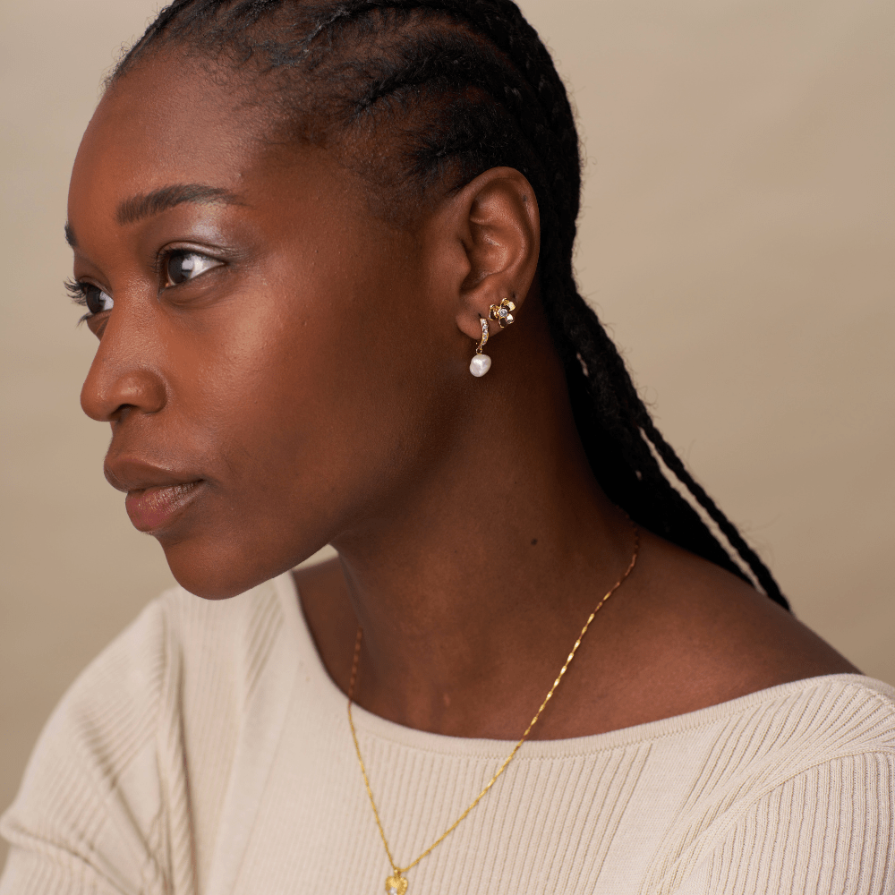 Orelia Pave & Pearl Drop Huggie Hoop Earrings