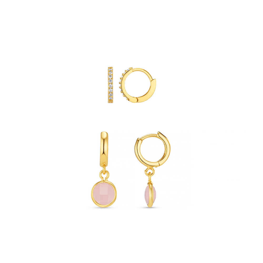 orelia Pavé & Rose Water Opal Hoop Earring Set