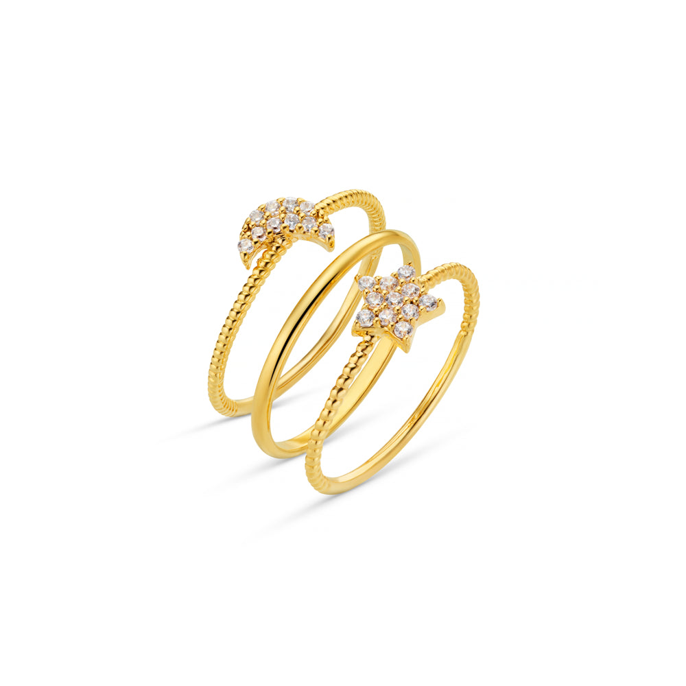 orelia Pavé Star & Moon Stacking Ring Set
