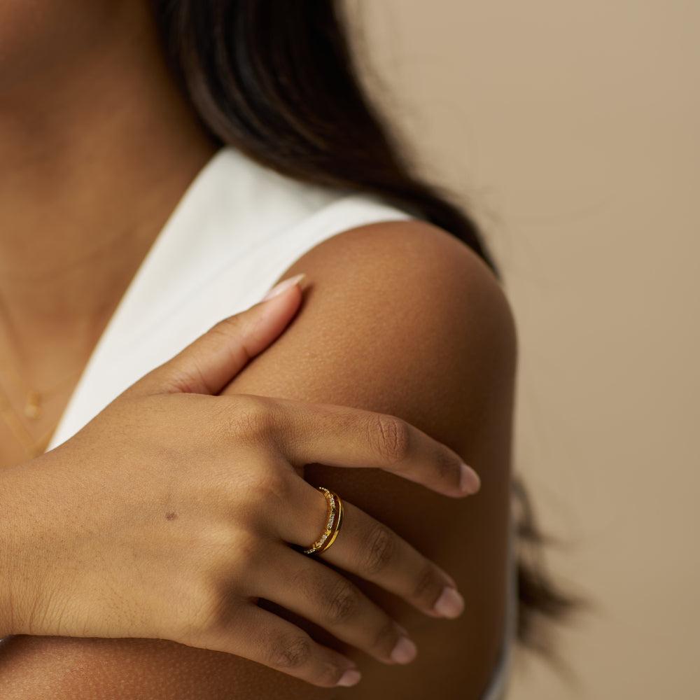 Orelia Pavé Star Stationed 2-Row Adjustable Ring