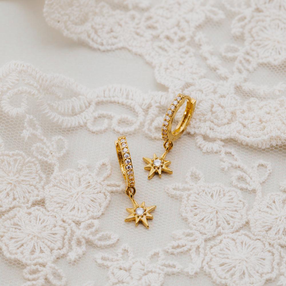 Orelia Pavé Starburst Huggie Hoop Earrings
