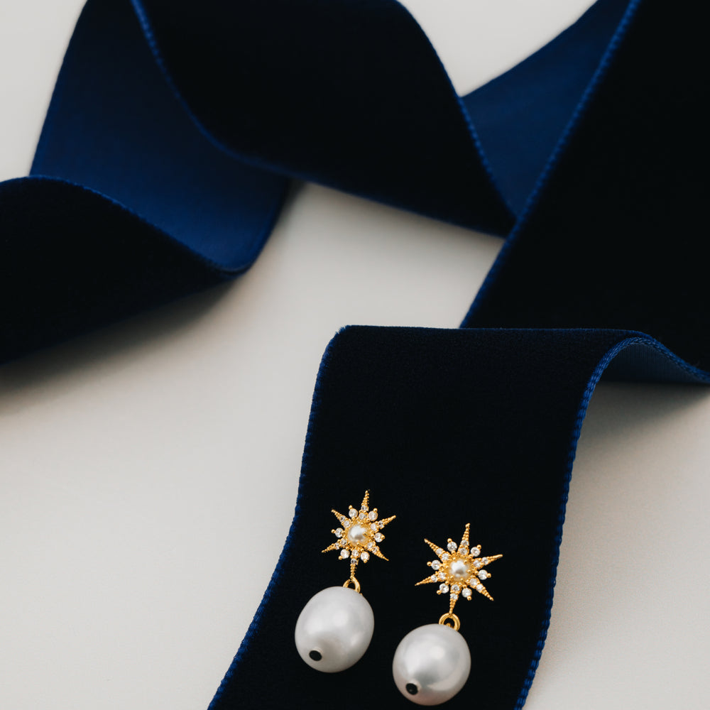 Orelia Pavé Starburst & Pearl Drop Earrings