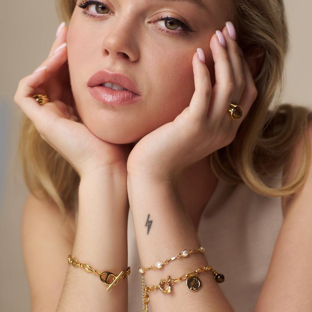 Orelia Pearl & Bar Link Chain Bracelet