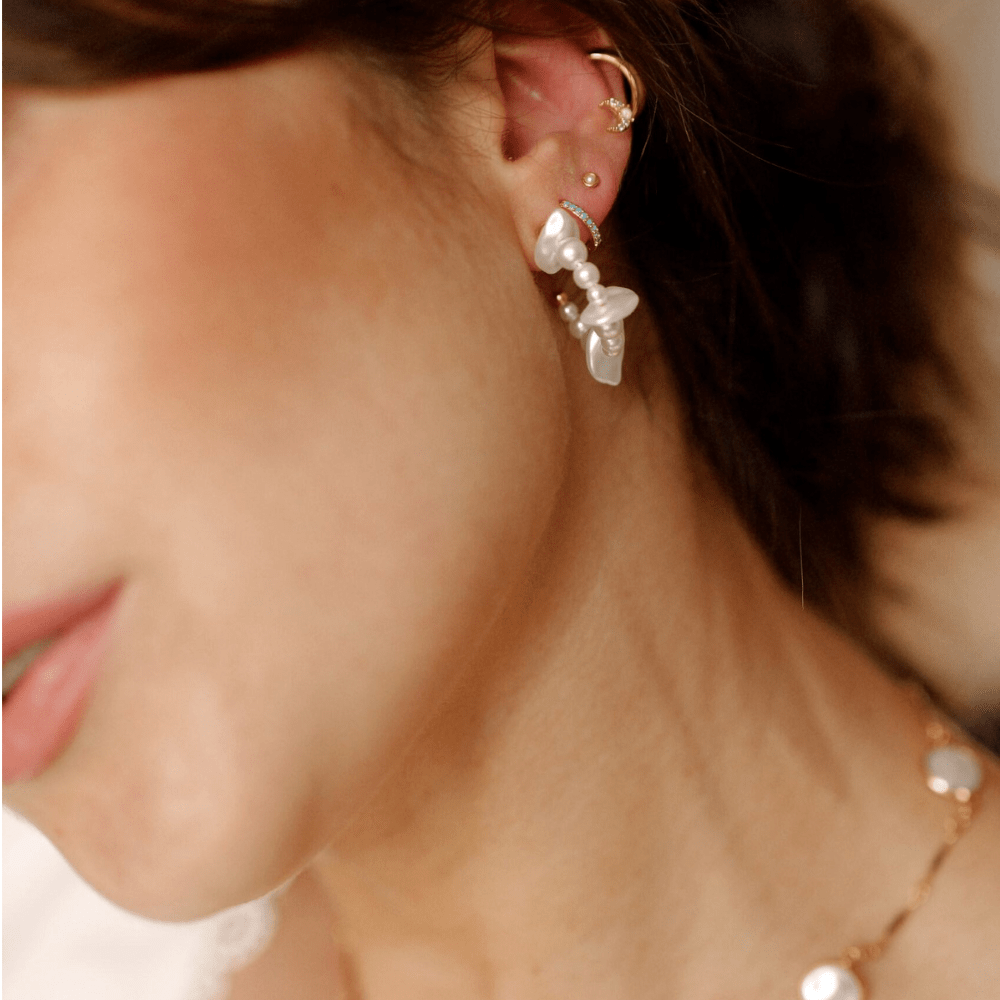 Orelia Pearl Chip Hoop Earrings