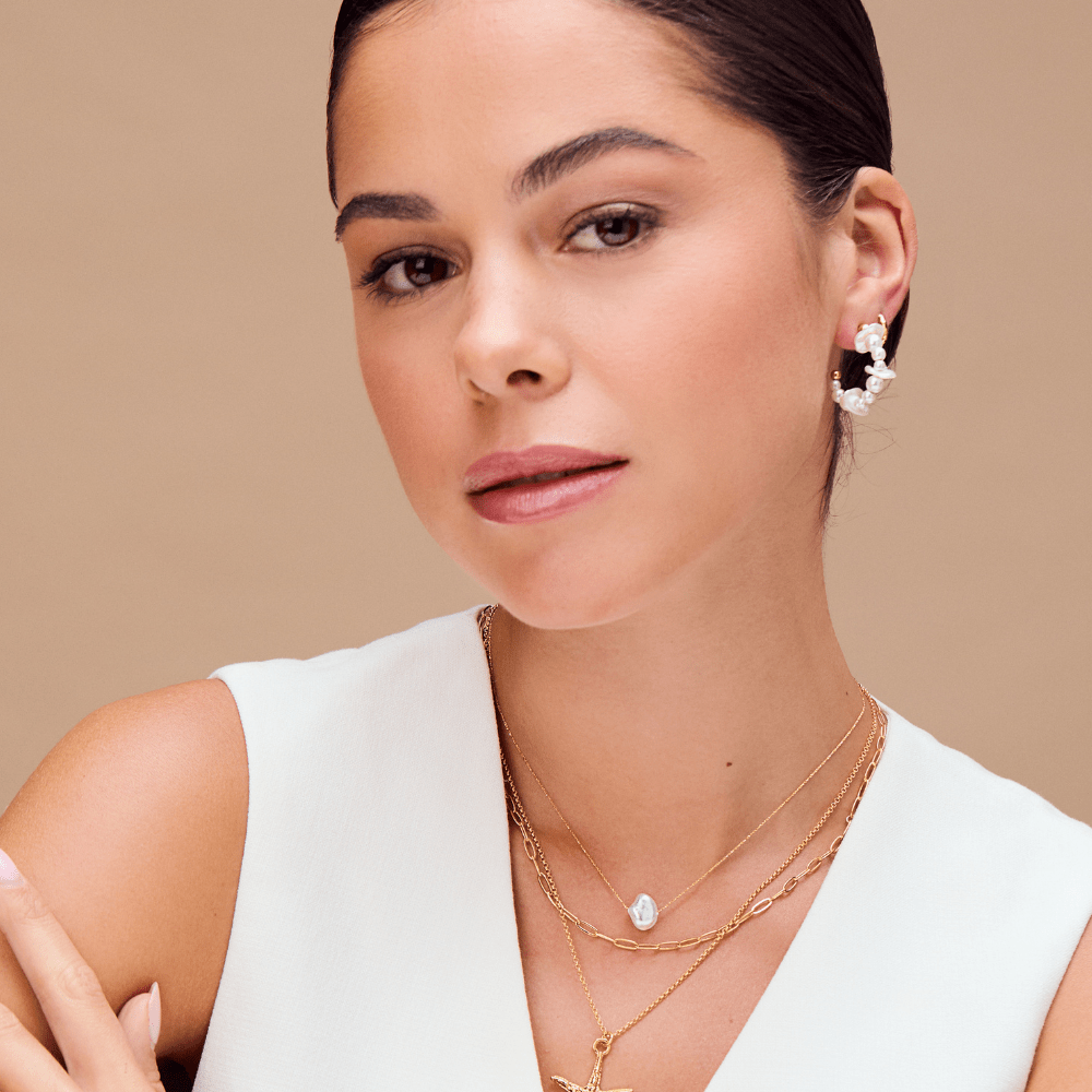 Orelia Pearl Chip Hoop Earrings