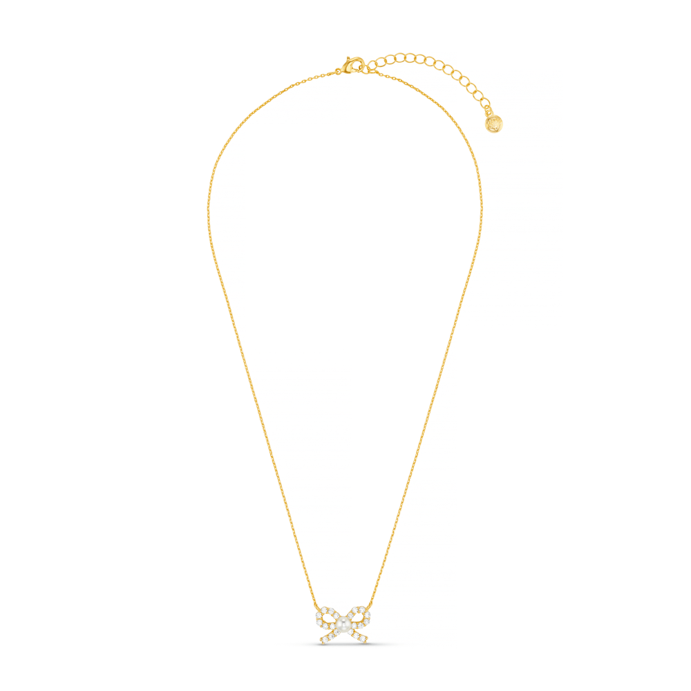 Orelia Pearl & Crystal Bow Charm Necklace