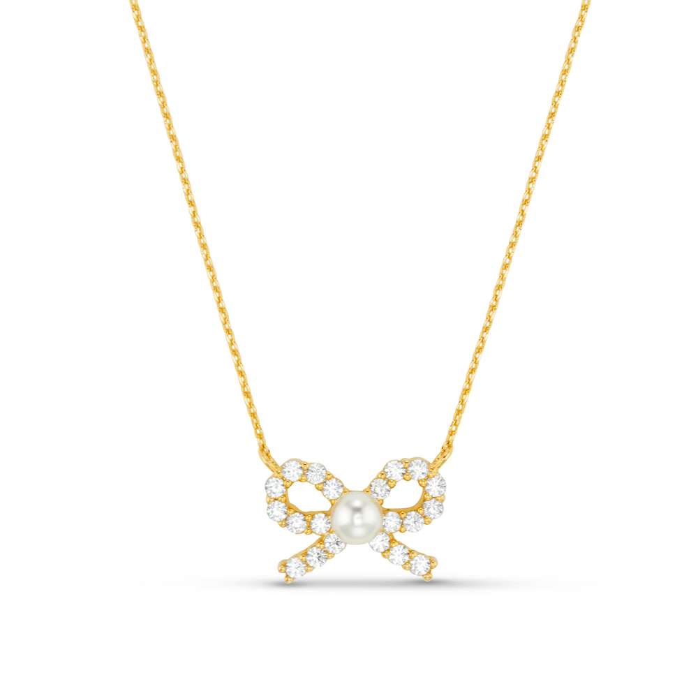 orelia Pearl & Crystal Bow Charm Necklace