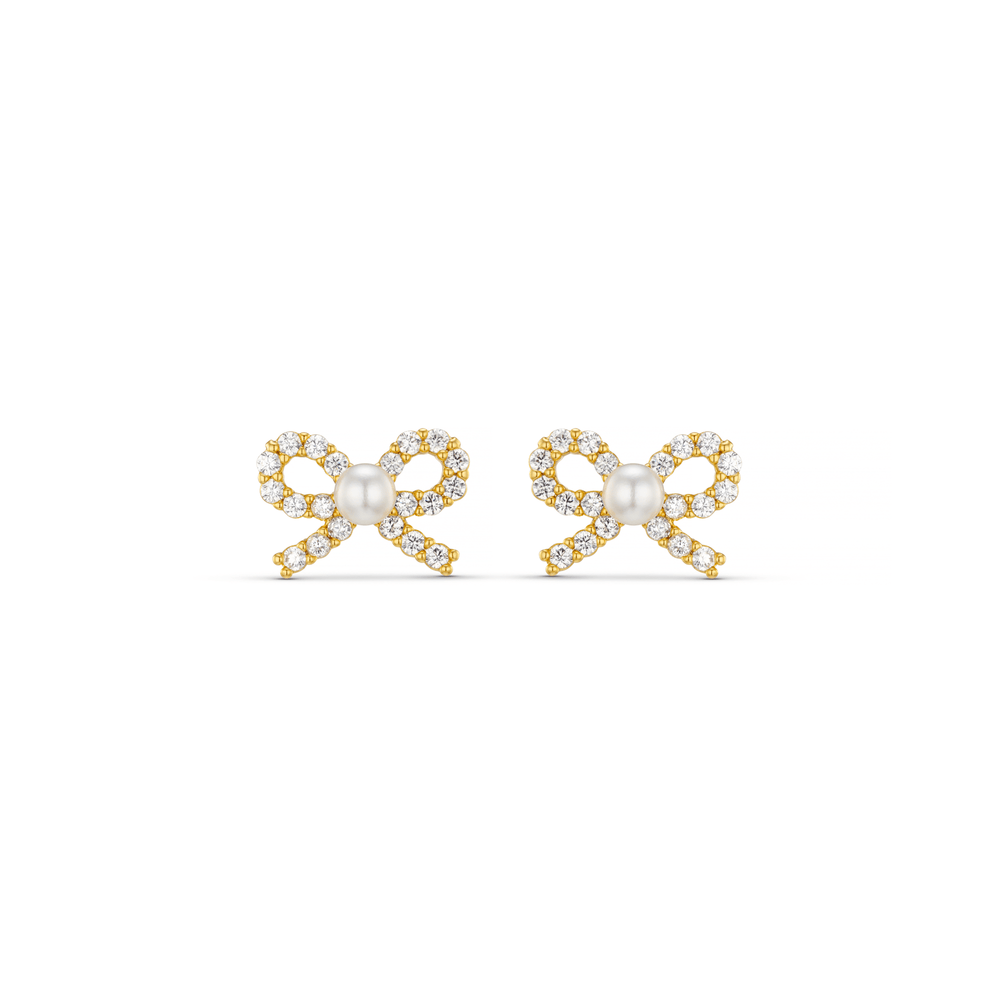 orelia Pearl & Crystal Bow Stud Earrings