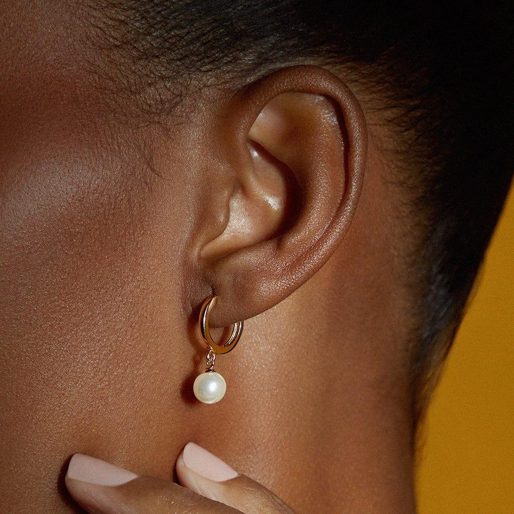 Orelia Pearl Drop Huggie Hoop Earrings - Gold