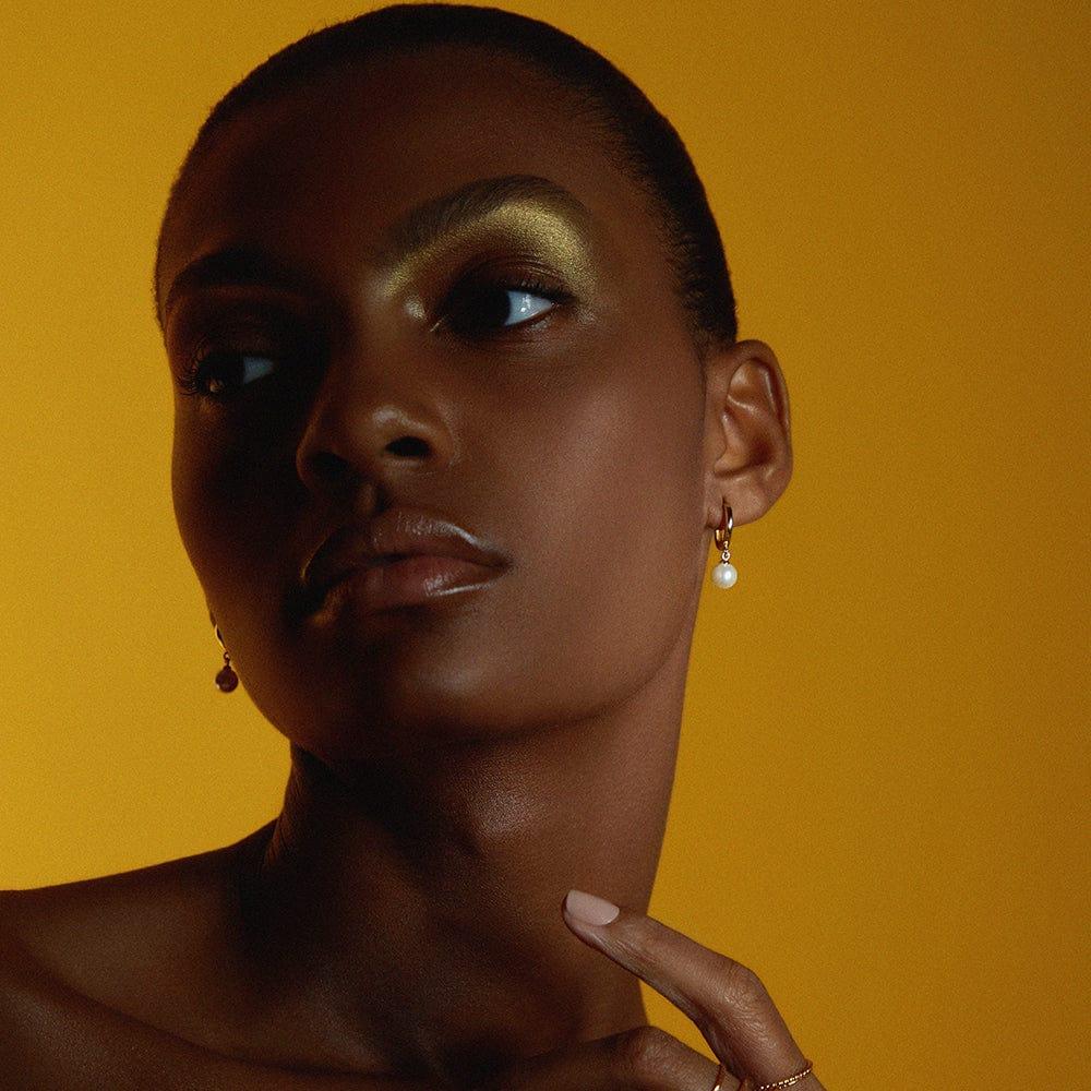 Orelia Pearl Drop Huggie Hoop Earrings - Gold