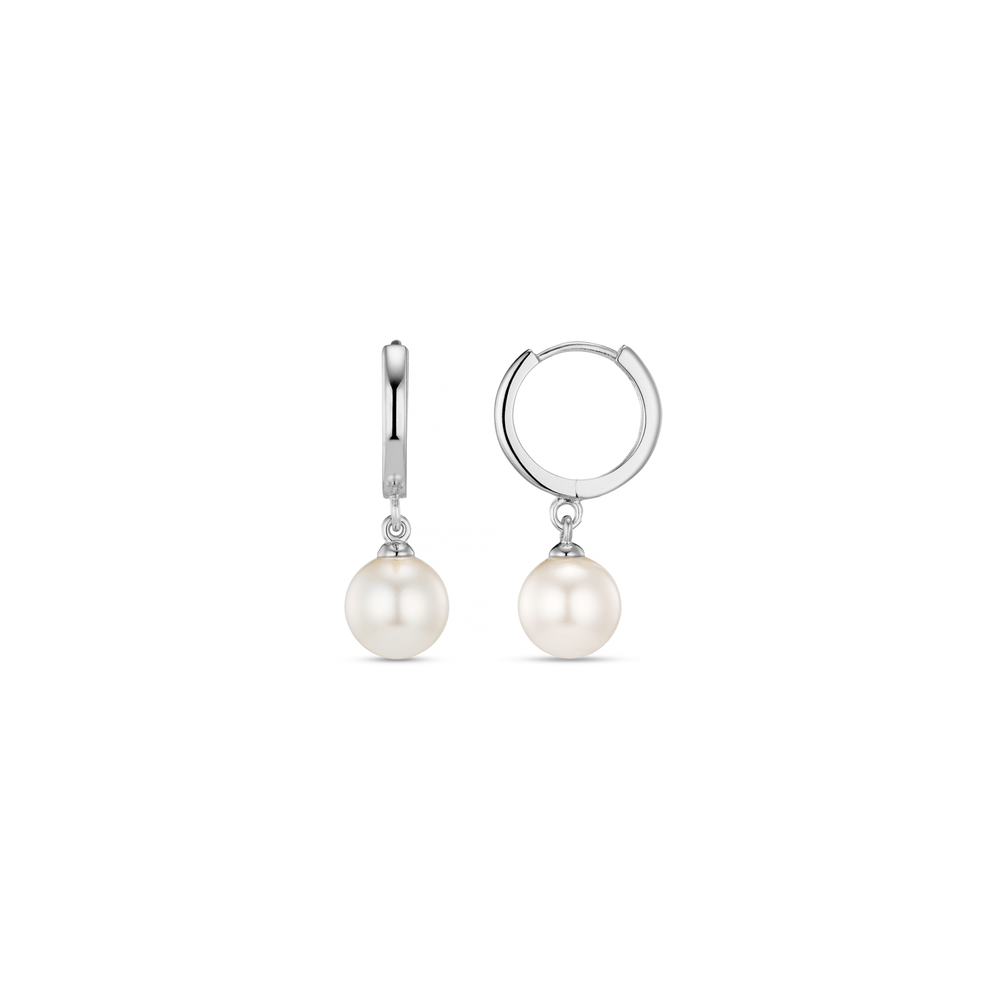 orelia Pearl Drop Huggie Hoop Earrings - Silver