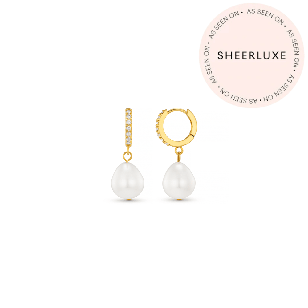 orelia Pearl Drop Pavé Huggie Hoop Earrings - Gold