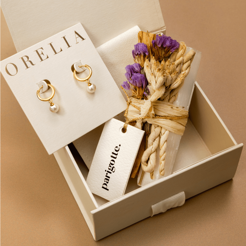 orelia Pearl Hoop & Palo Santo Luxury Gift Box