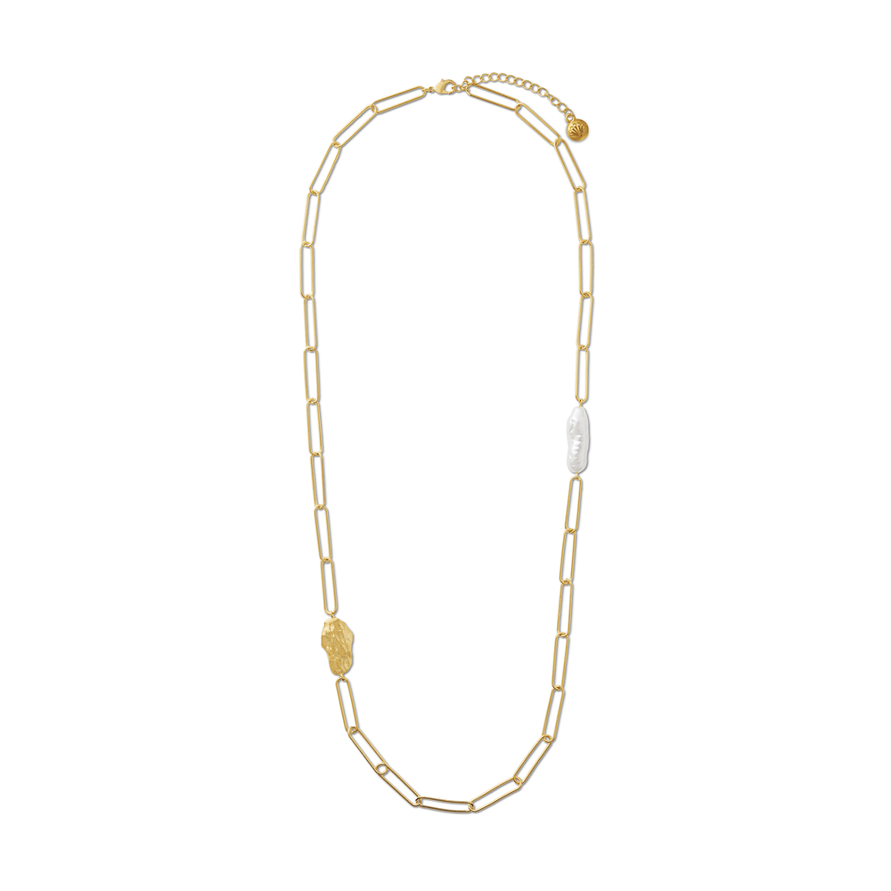Orelia Pearl & Molten Asymmetric Long Necklace