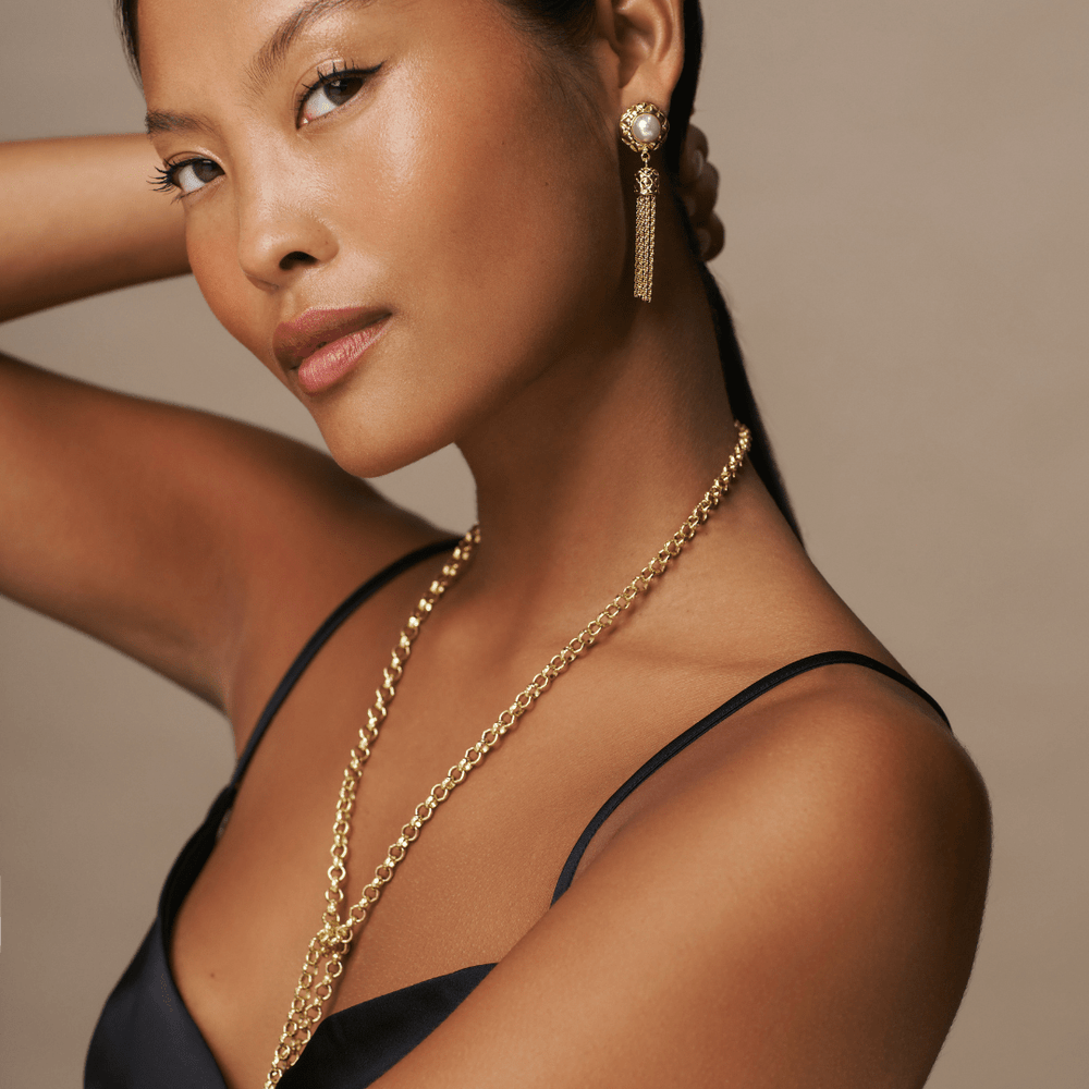 Orelia Pearl & Quilt Tassel Earrings