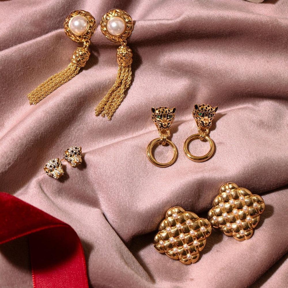 Orelia Pearl & Quilt Tassel Earrings