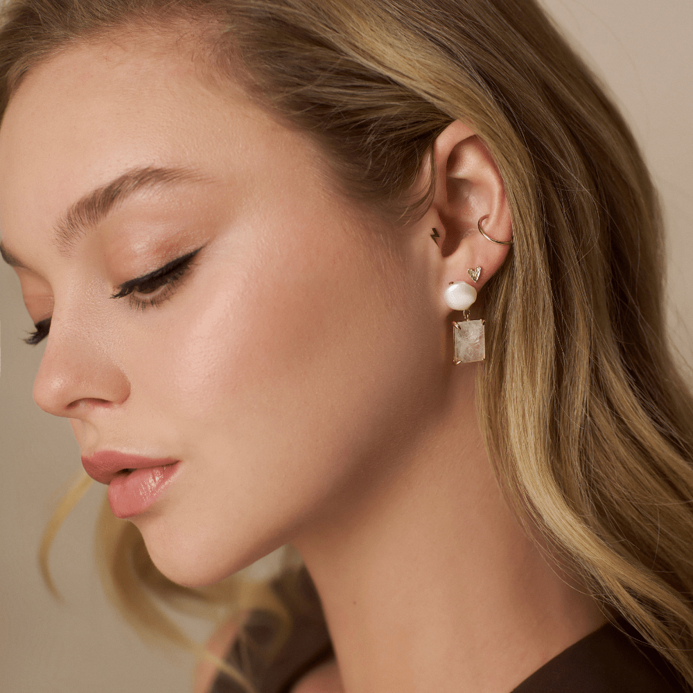 Orelia Pearl & Rose Quartz Drop Earrings