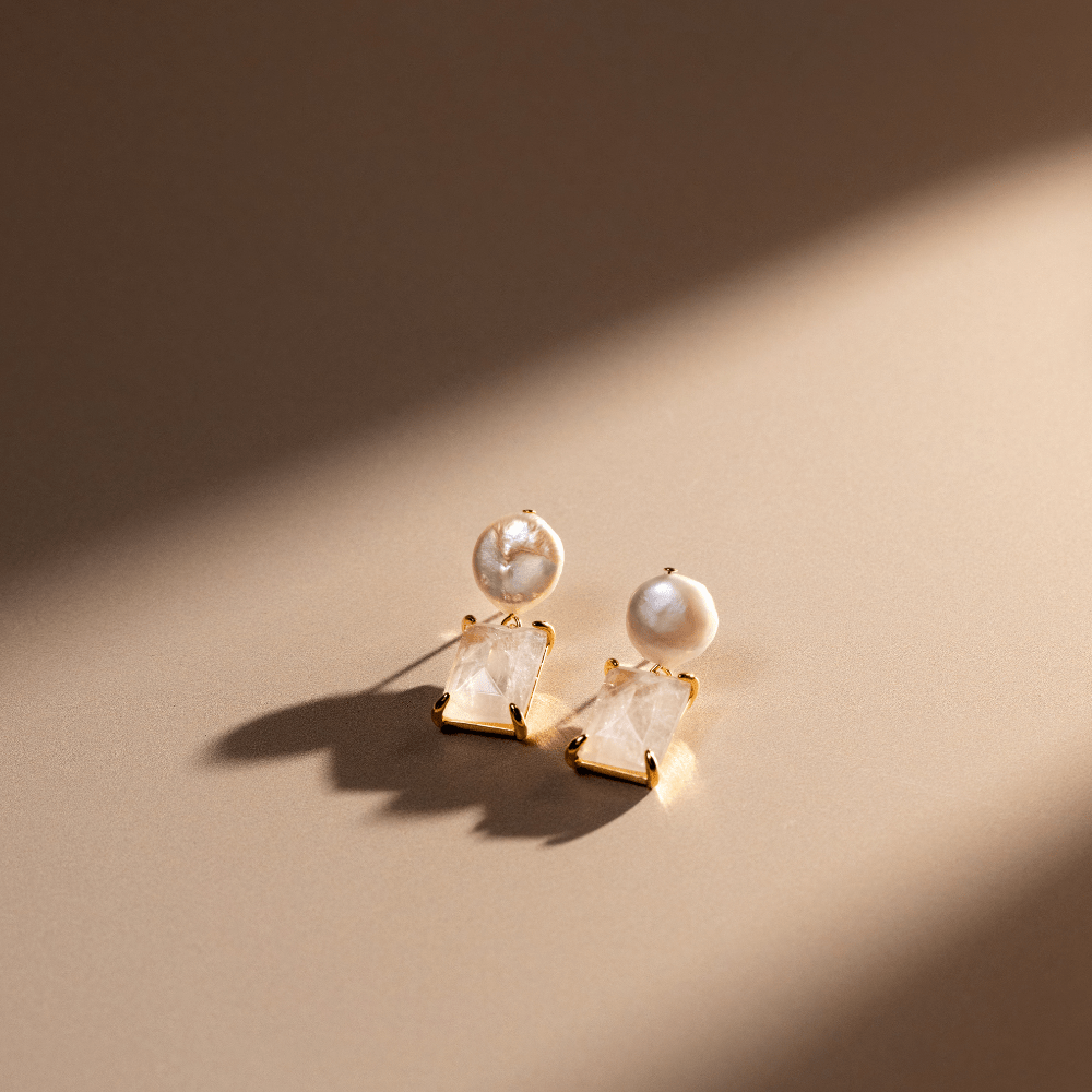 Orelia Pearl & Rose Quartz Drop Earrings