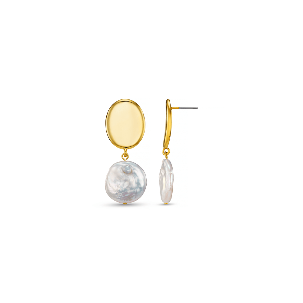orelia Polished Coin & Pearl Drop Earrings