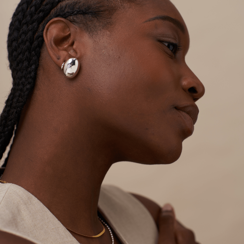 Orelia Polished Domed Oval Stud Earrings - Silver