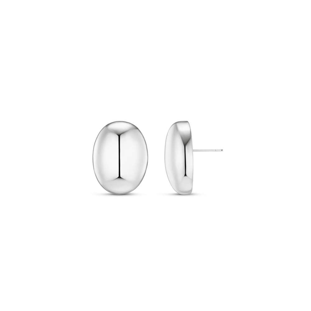 orelia Polished Domed Oval Stud Earrings - Silver